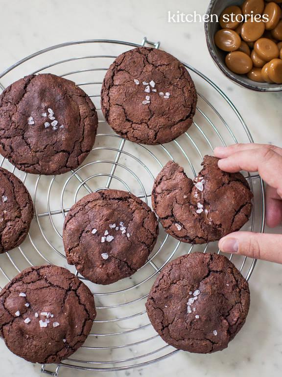 Double chocolate salted caramel cookies | Recipe with Video | Kitchen ...