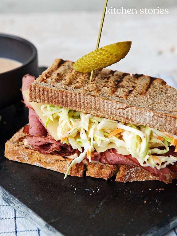 Reuben sandwich with pastrami and coleslaw | Recipe with Video ...