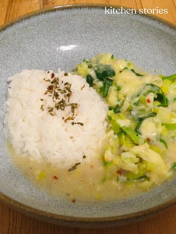 Überbackener Porree mit Reis | Rezept | Kitchen Stories