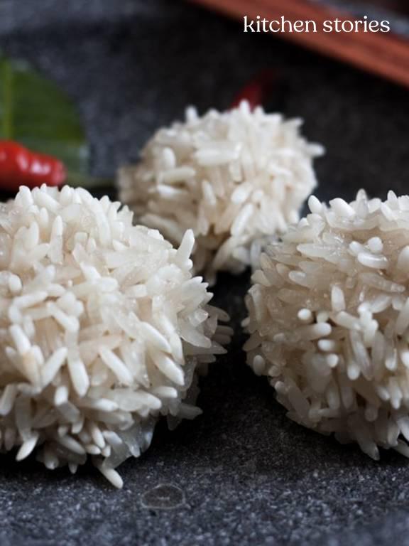 Chinesisch inspirierte Reisbällchen mit Schweinefleisch und Garnelen ... Chinesisch inspirierte Reisbällchen mit Schweinefleisch und Garnelen ...